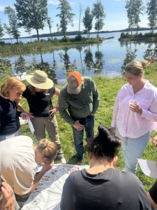 en grupp personer artklassificerar vattenlevande insekter. Foto Anna Sara Roos