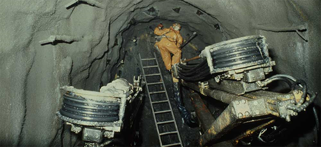 Bygget av Bolmentunneln. Byggstart 1975.